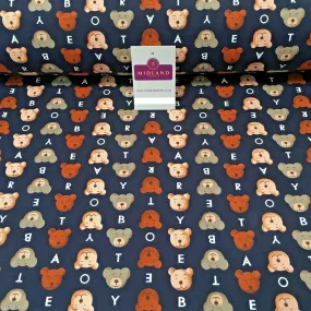 100% Cotton Canvas Navy Blue Teddy Bear printed Craft Fabric 58" Wide MK856-3