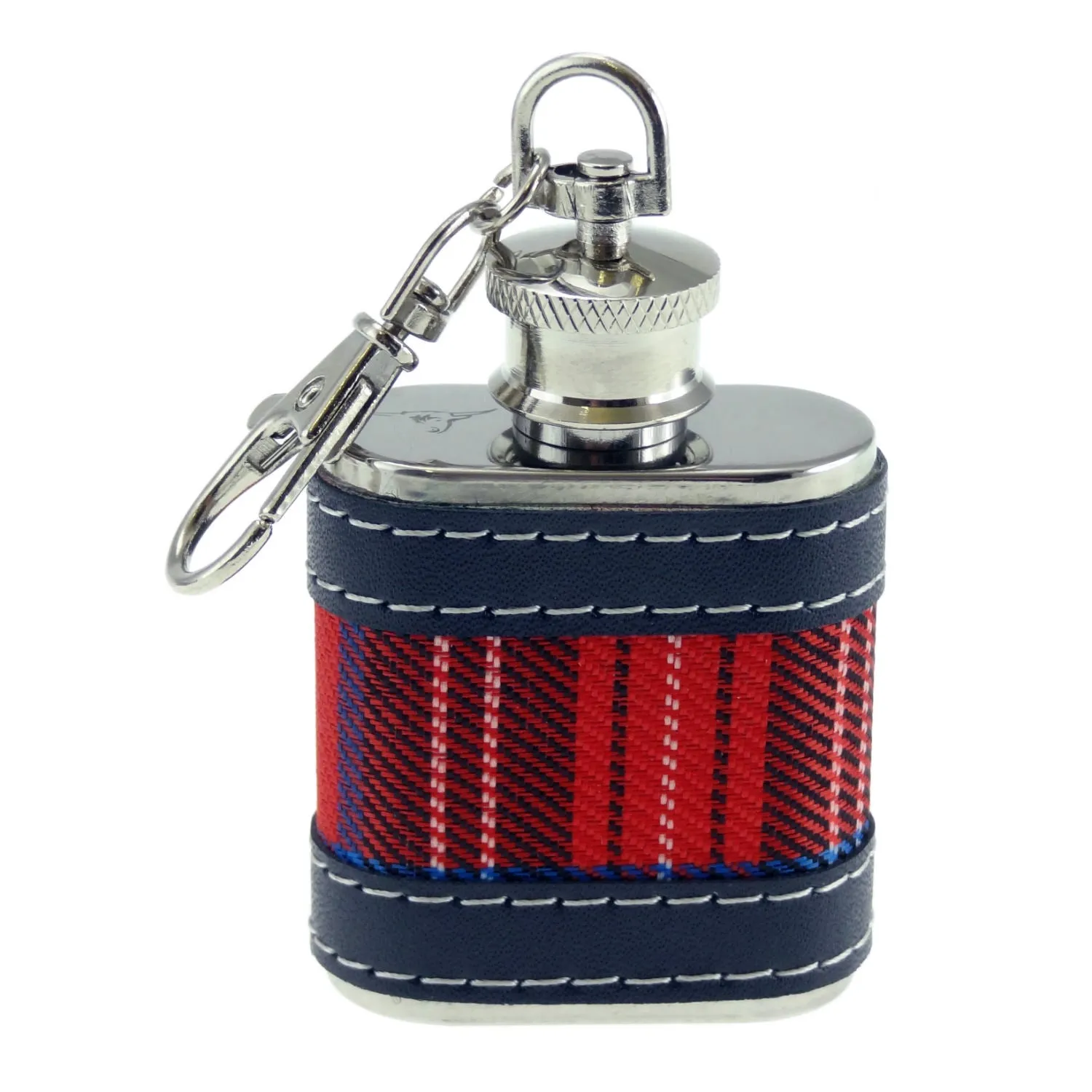 1oz Hip Flask Keyring with Harris Tweed