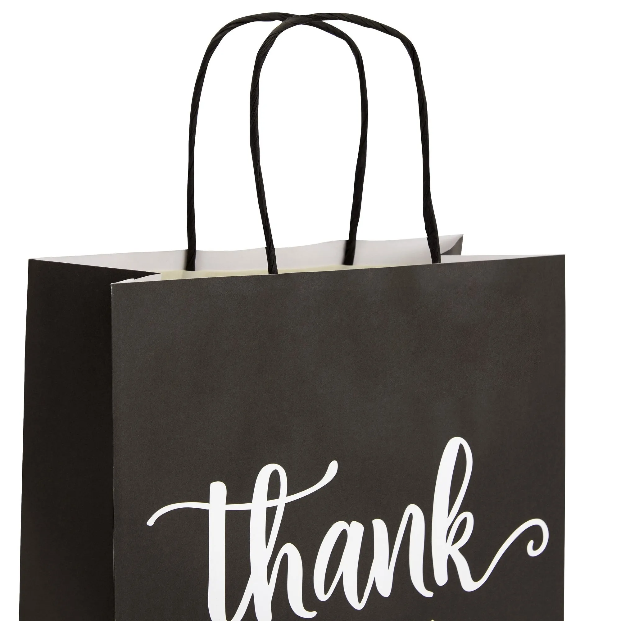 50 Pack Medium Black Thank You Paper Bags with Handles for Boutique, Small Business (10 x 8 x 4 In)