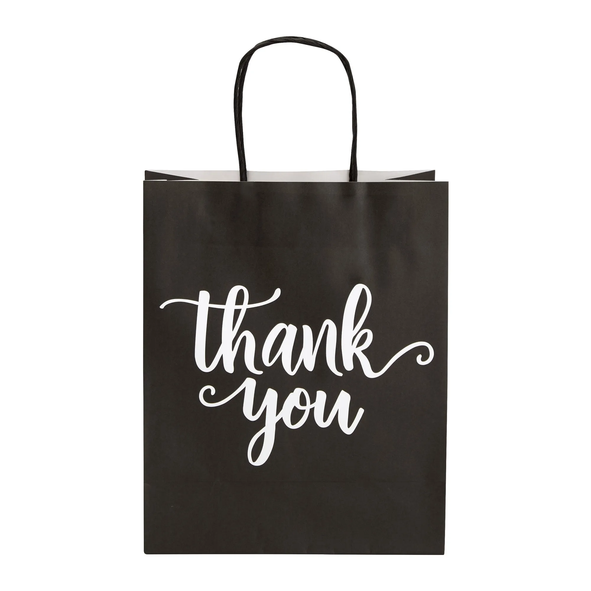 50 Pack Medium Black Thank You Paper Bags with Handles for Boutique, Small Business (10 x 8 x 4 In)