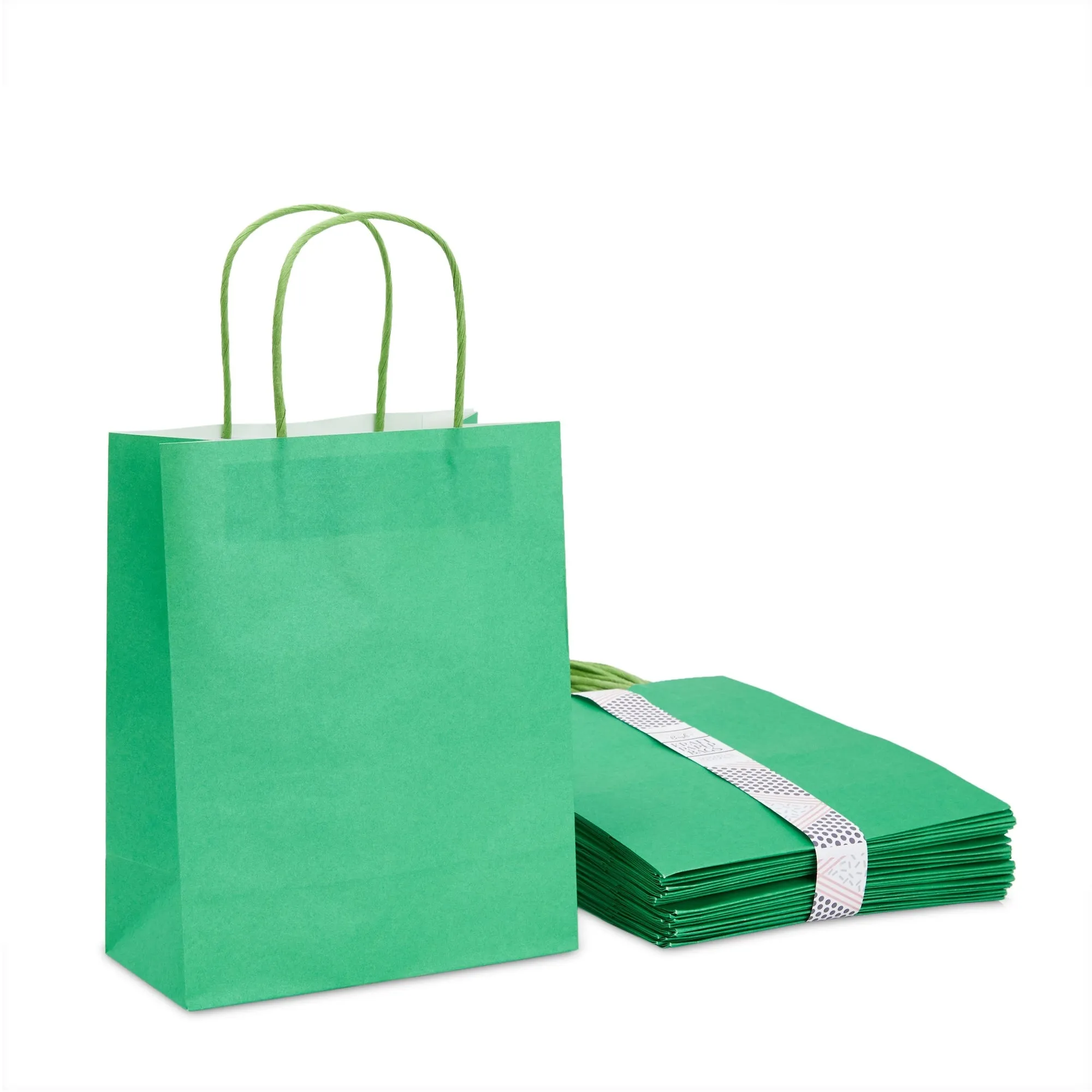 50 Pack Medium Green Gift Bags with Handles, Bulk Set for Birthday Party Favors (8 x 10 x 4 In)