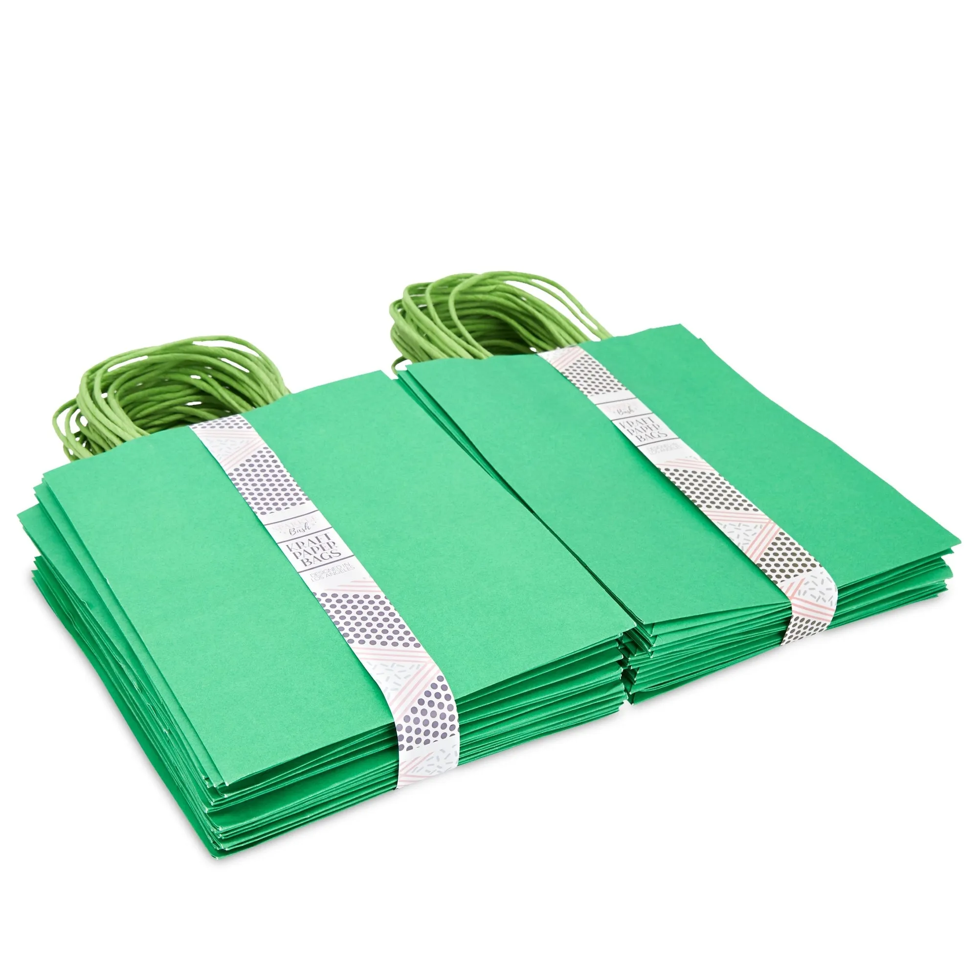 50 Pack Medium Green Gift Bags with Handles, Bulk Set for Birthday Party Favors (8 x 10 x 4 In)