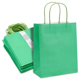 50 Pack Medium Green Gift Bags with Handles, Bulk Set for Birthday Party Favors (8 x 10 x 4 In)