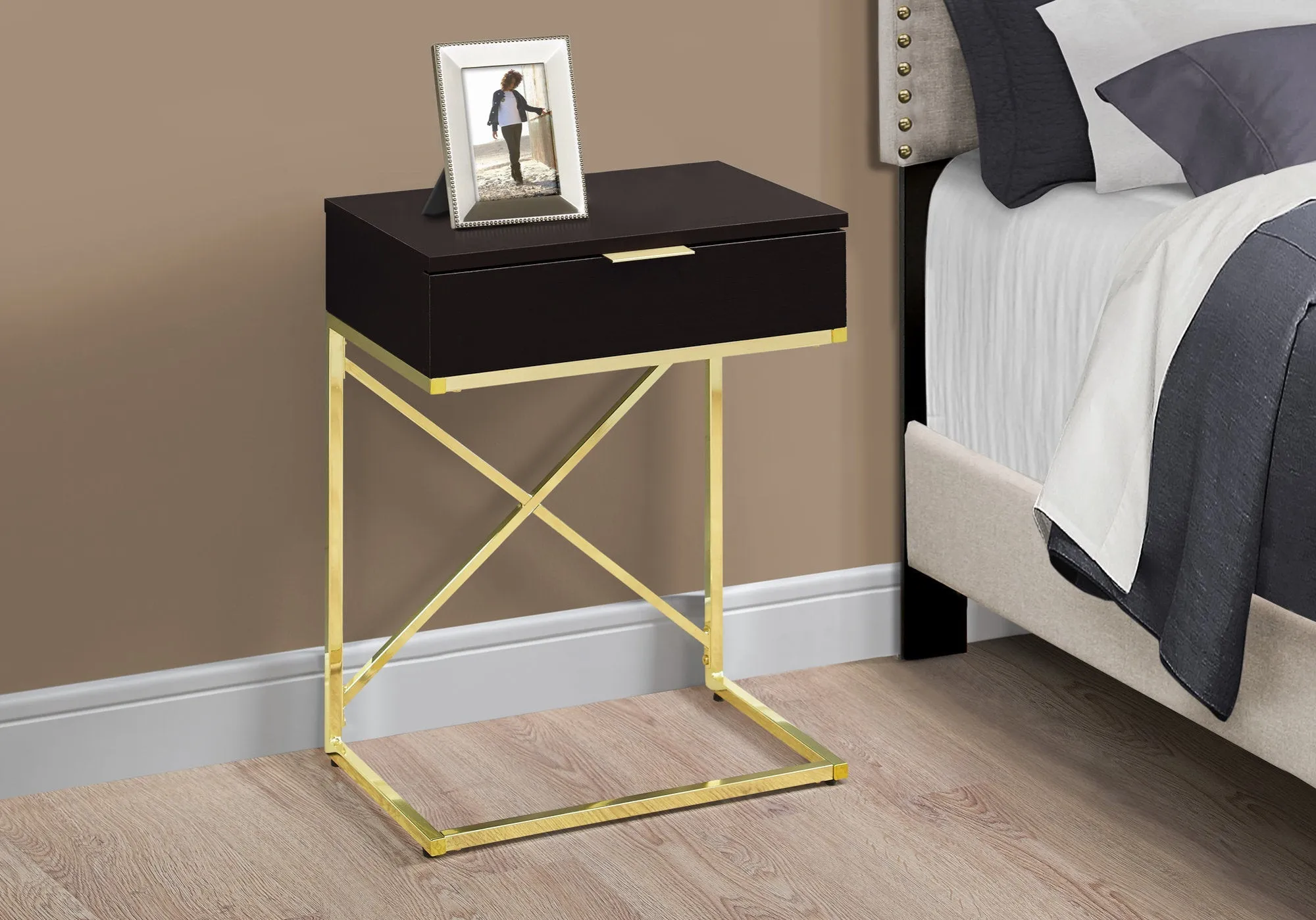 Accent Table - 24"H / Cappuccino / Gold Metal