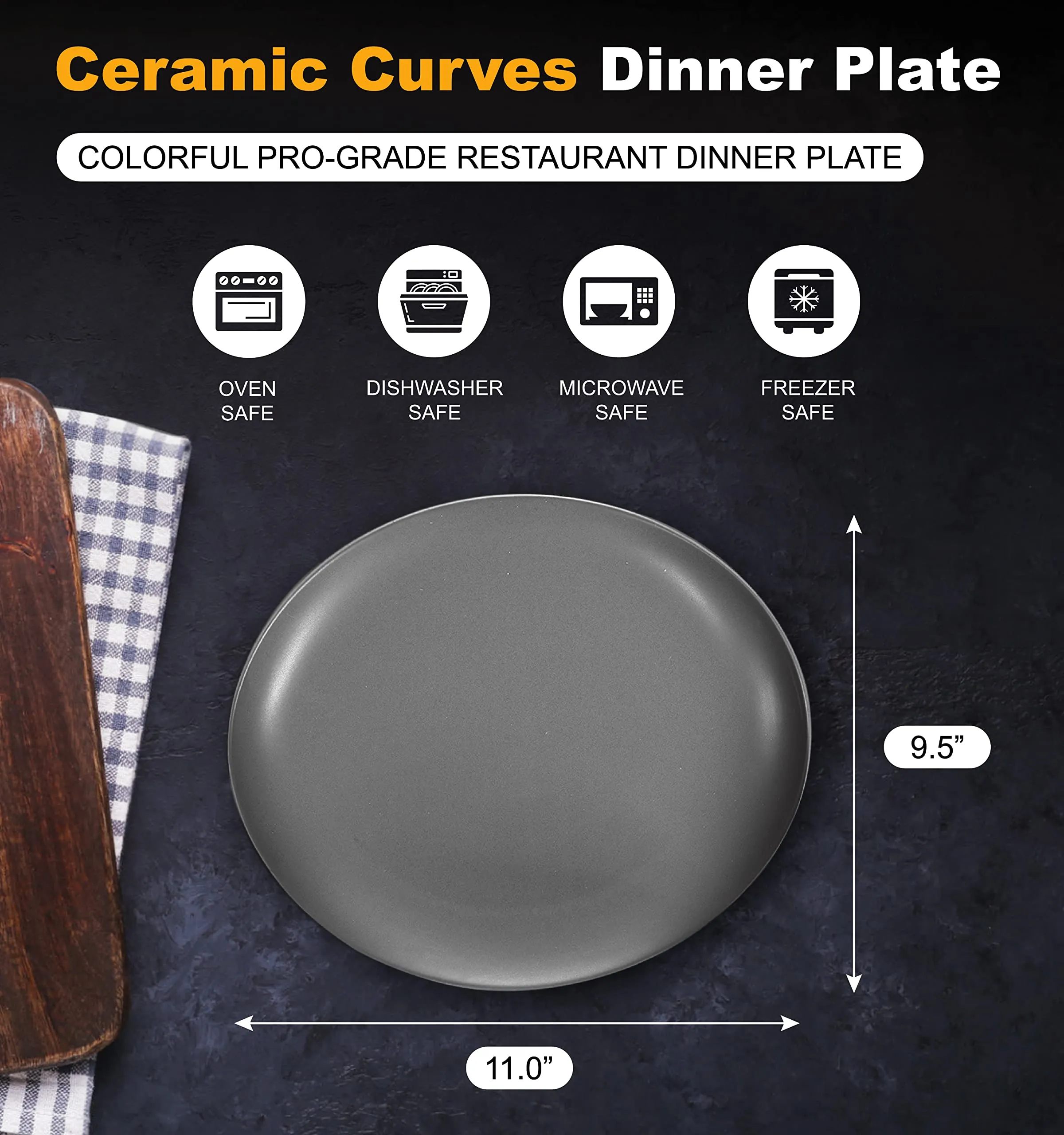 Appetizer Plates Set Of 6 Elegant Matte 11" Round Curved Ceramic Restaurant