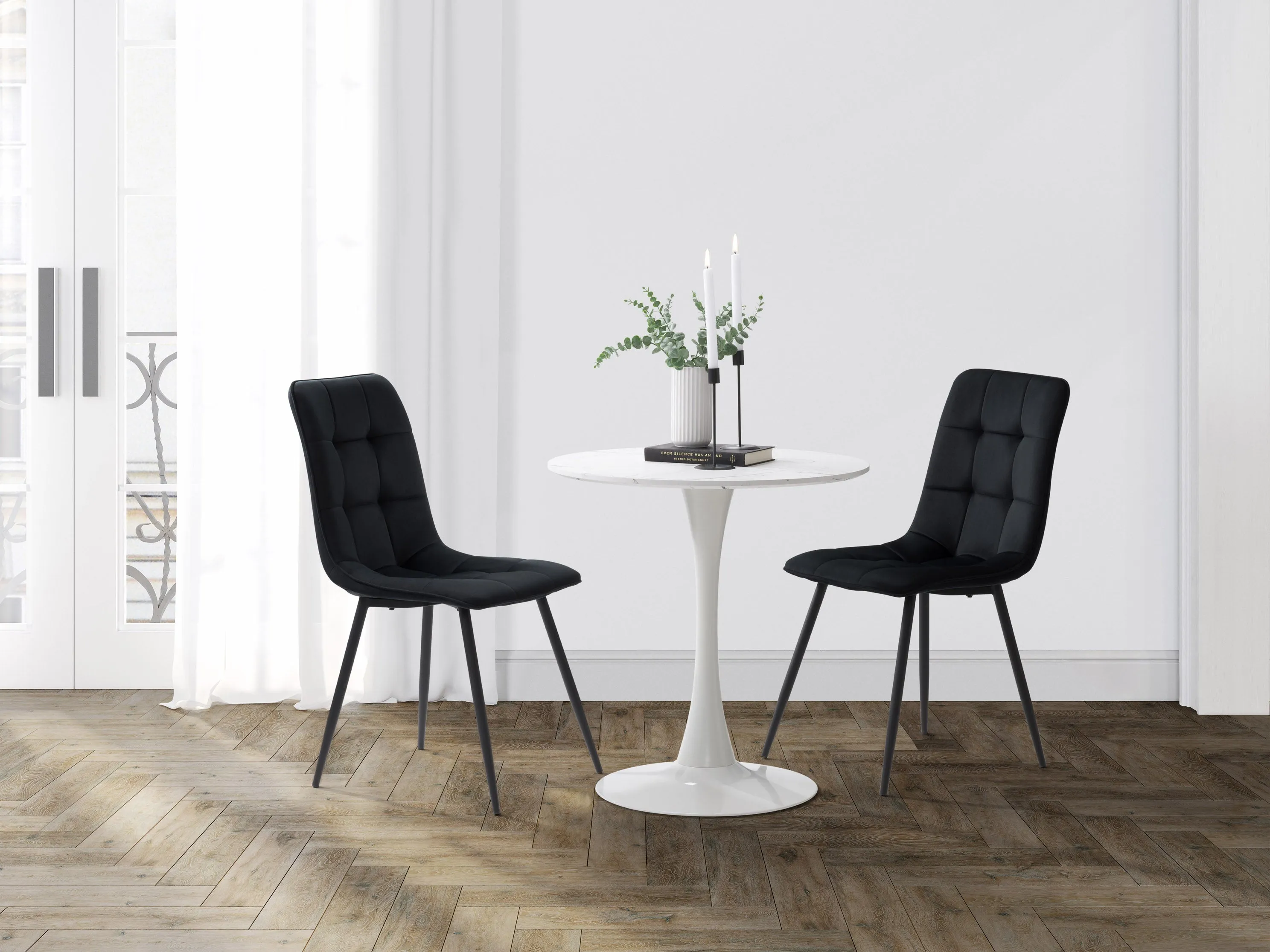 Black Velvet Upholstered Dining Chairs, Set of 2