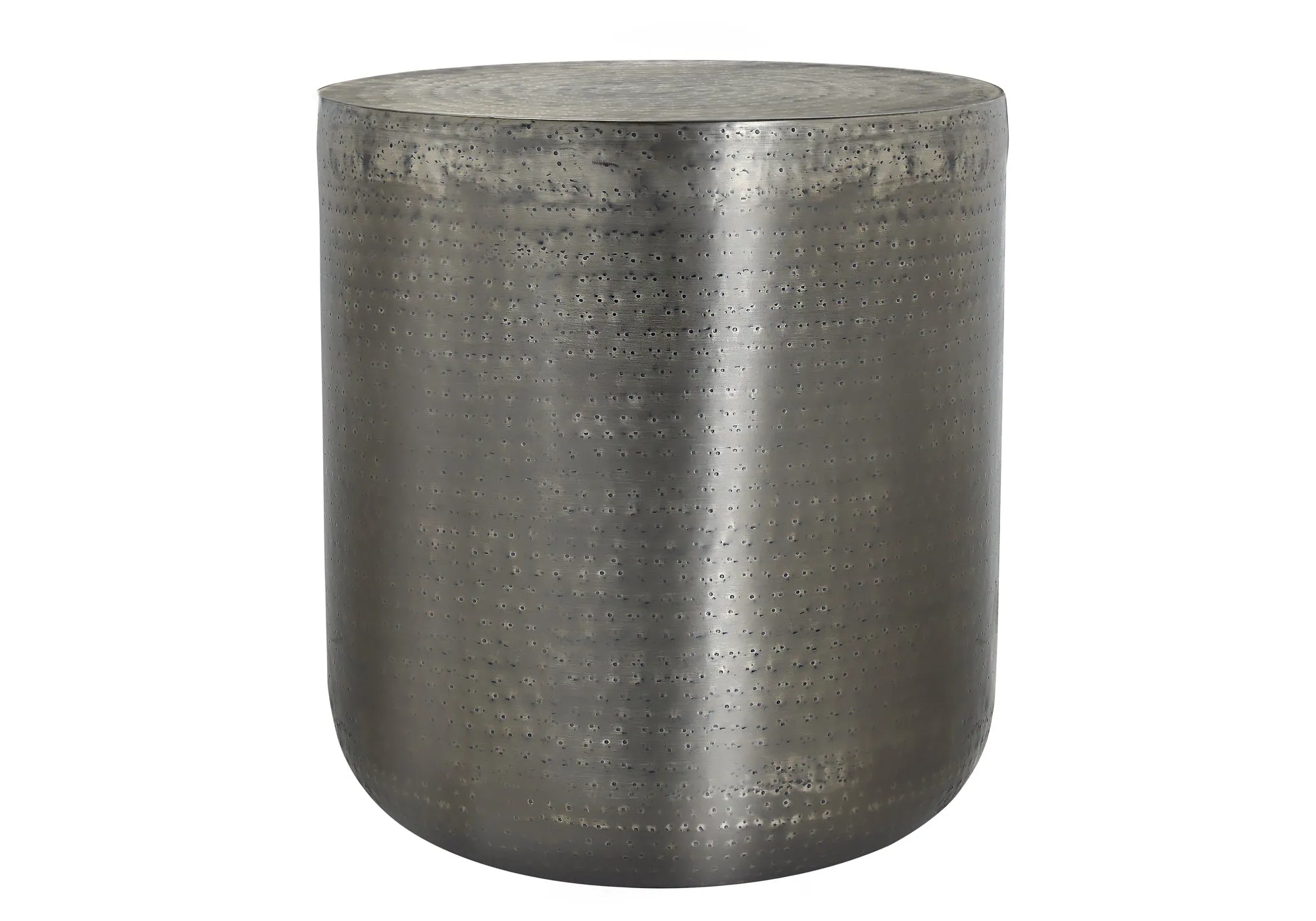 Contemporary Grey Metal Accent Table - Modern Drum - Made in India