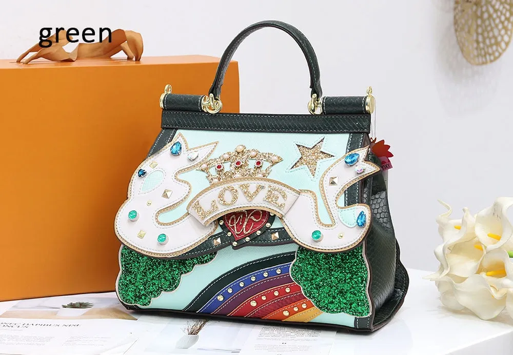 Exquisite Serpentine Pattern Handbag with Embellishments