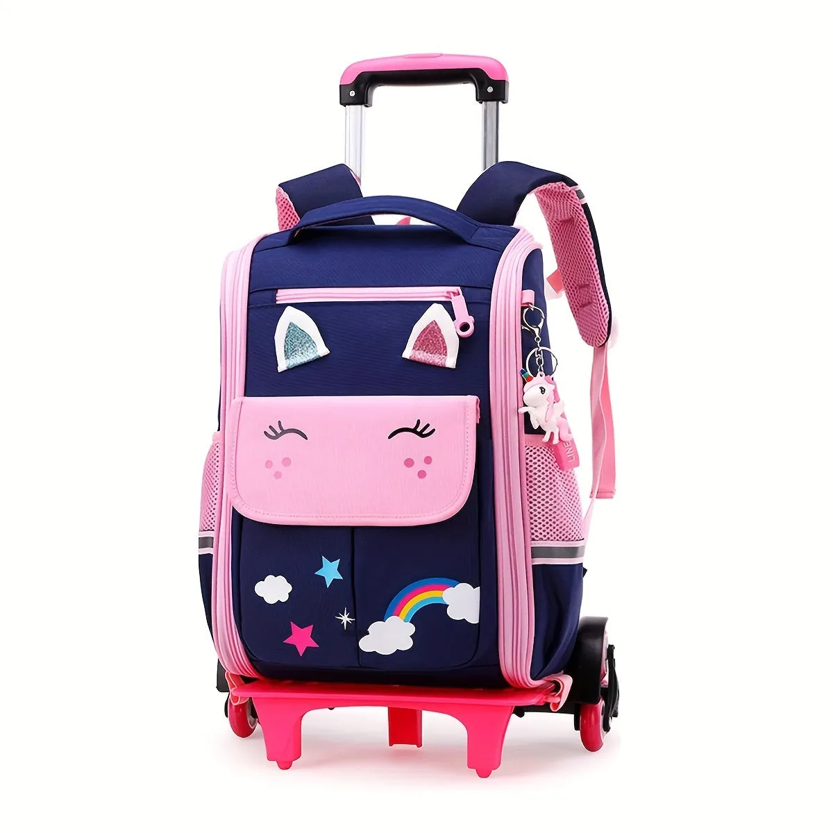 Girls' Primary School Trolley Backpack with 6 Wheels | Detachable Backpack for School Trips and Travel Accessories"