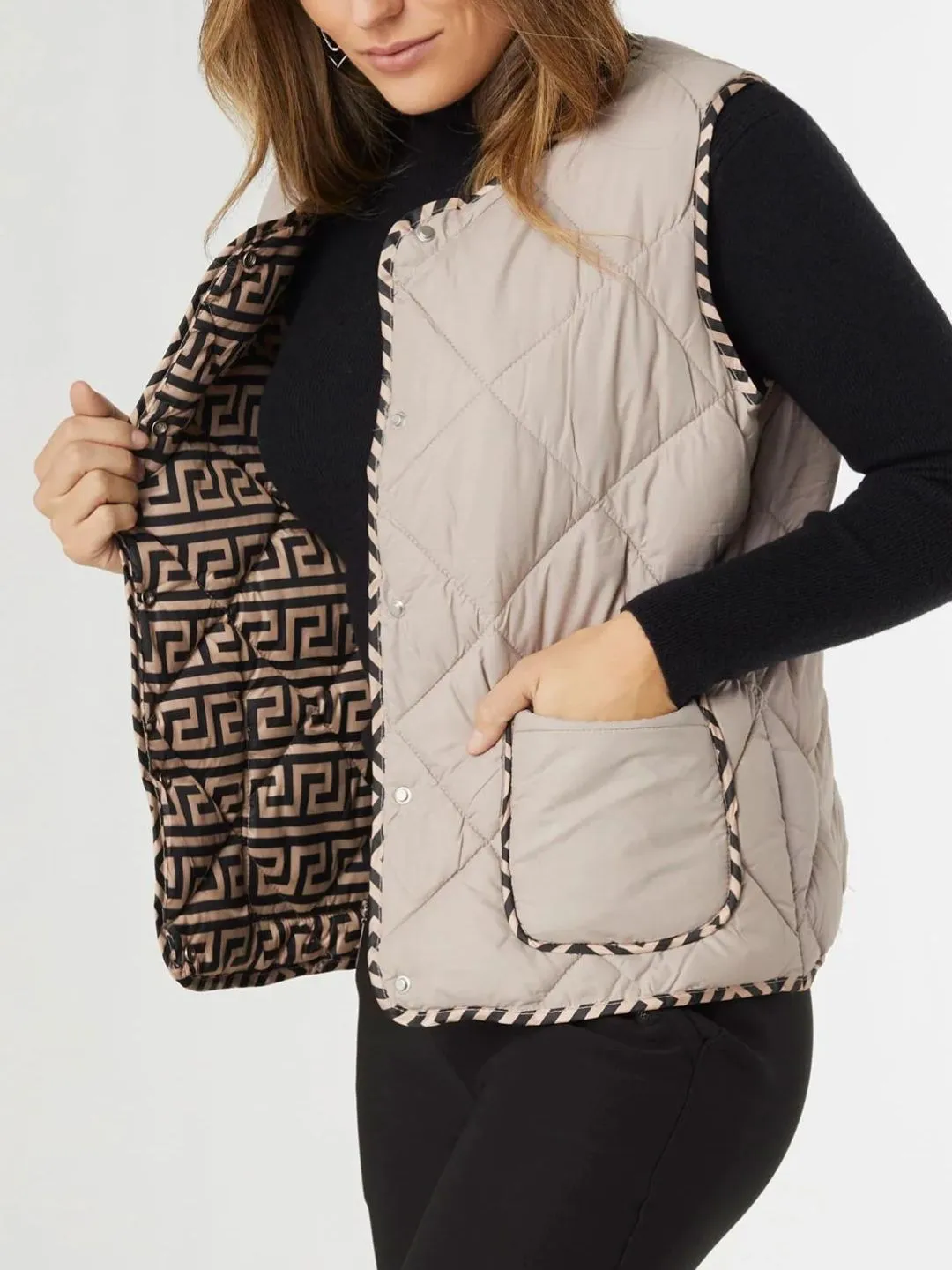 Marlowe Reversible Quilted Vest - Khaki