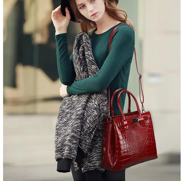 PU Leather Alligator Pattern Crossbody Shoulder Bag