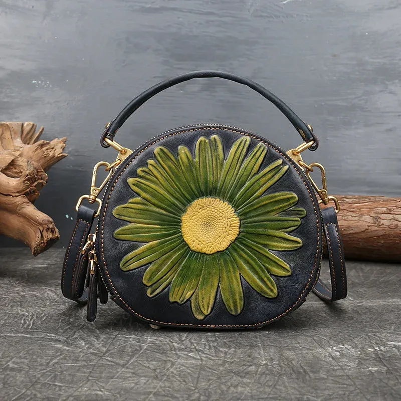 Retro Floral Embossed Circular Bag