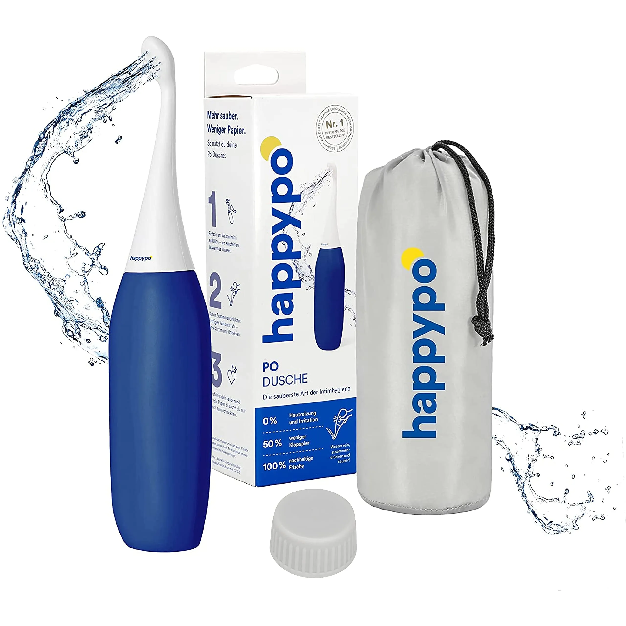 The Original HAPPYPO Shower | White l Portable Bidet with Travel Bag l The Easy