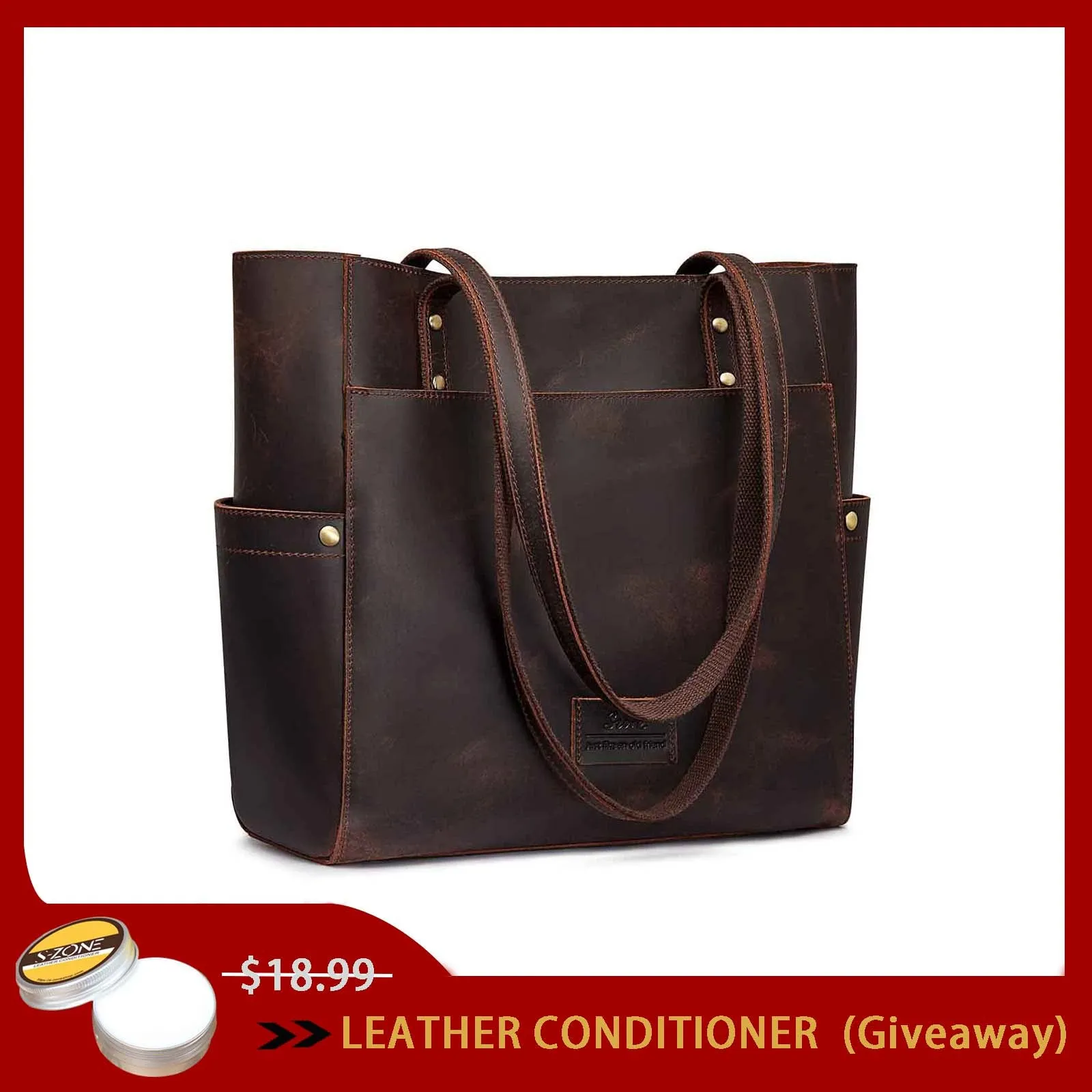 Women Genuine Leather Tote Bag with Side Pocket